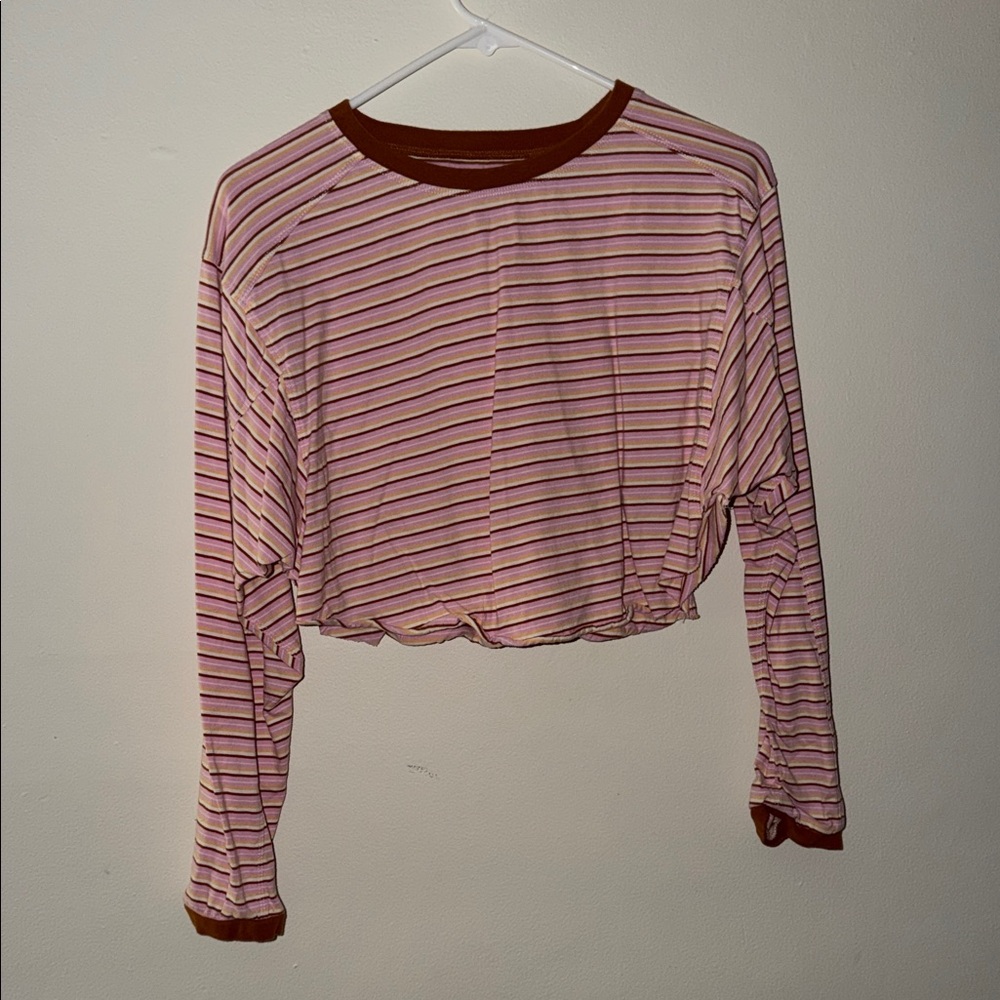 BDG Pink and Brown Striped Long Sleeve Tee